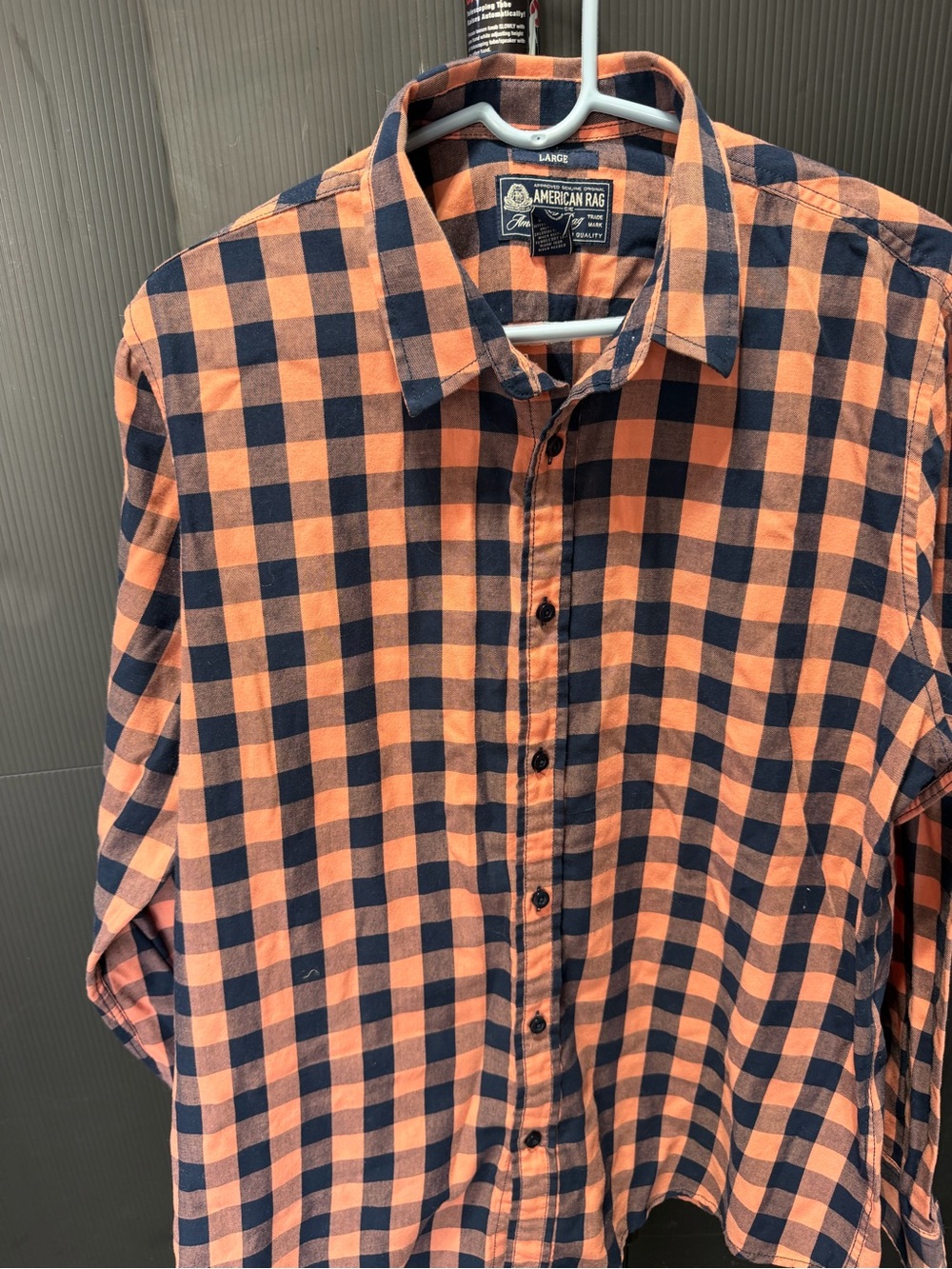 American Rag Orange and Navy Plaid Button-Down Shirt